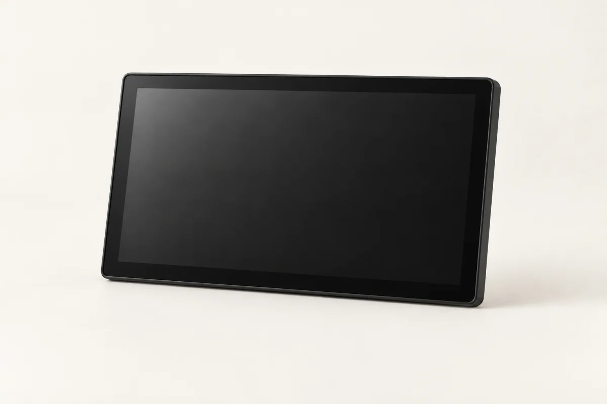 Illustrative landscape kitchen touchscreen without a stand, with a blank display.