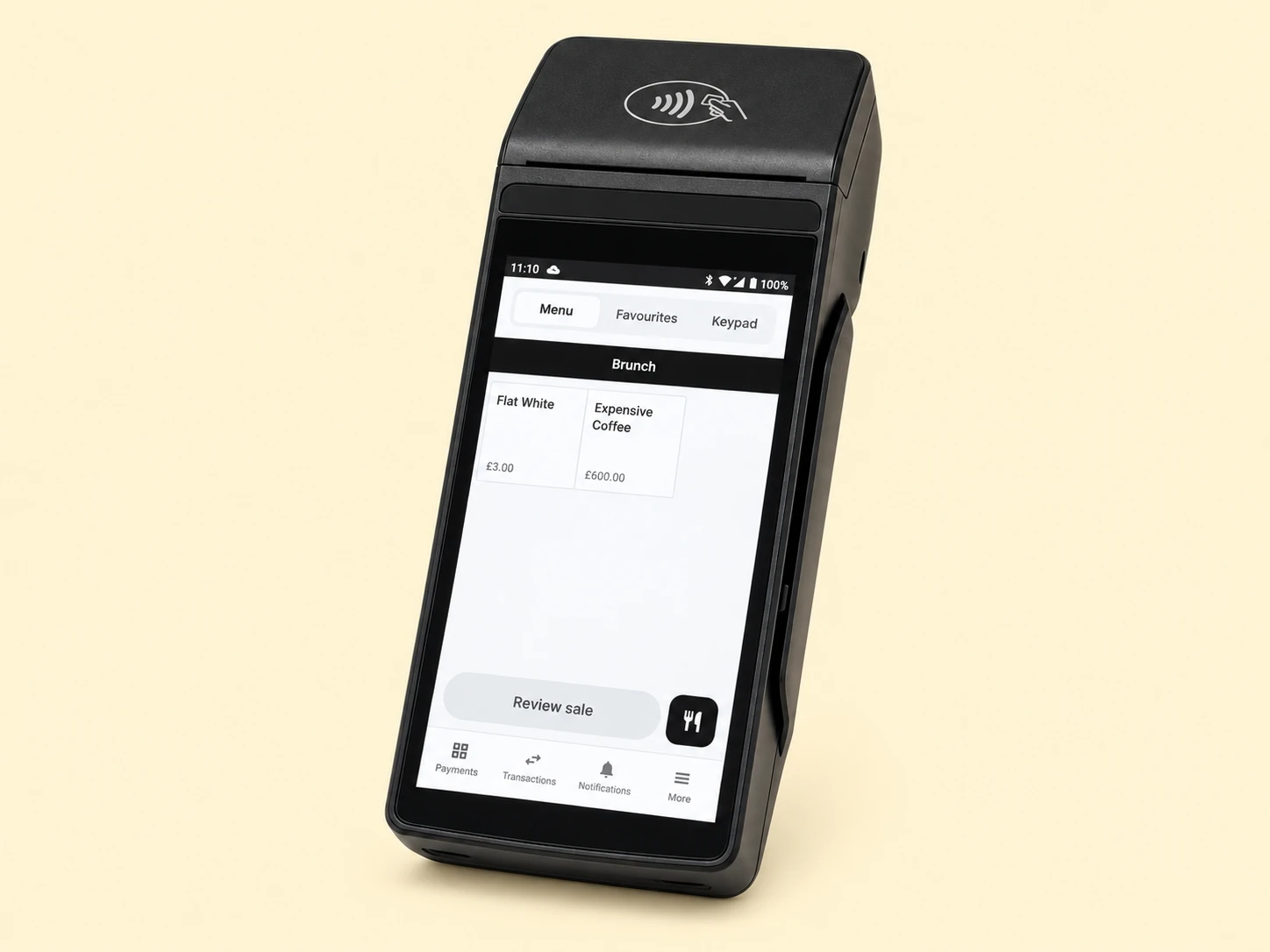 Tillable Terminal with its touchscreen, card reader and built-in receipt printer.