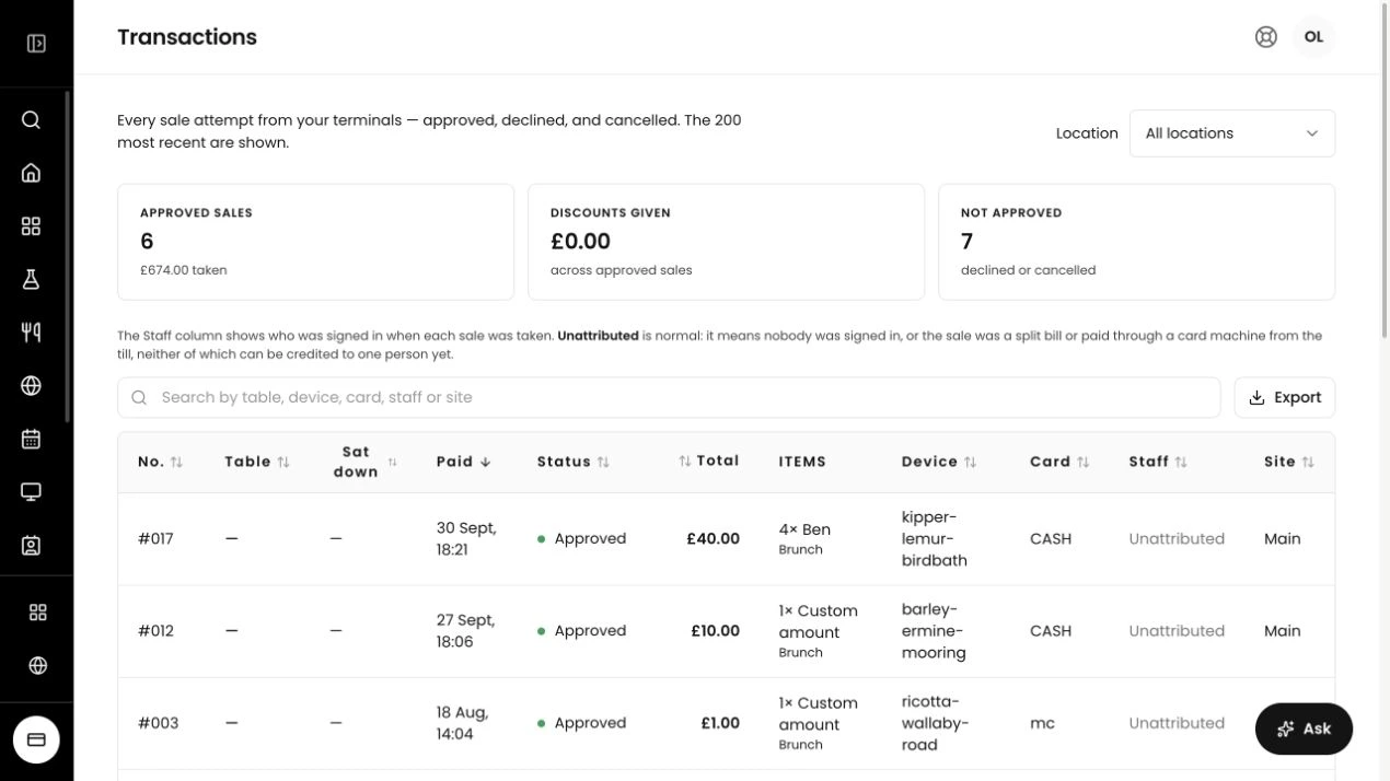 Tillable payment report with transaction filters and payment records