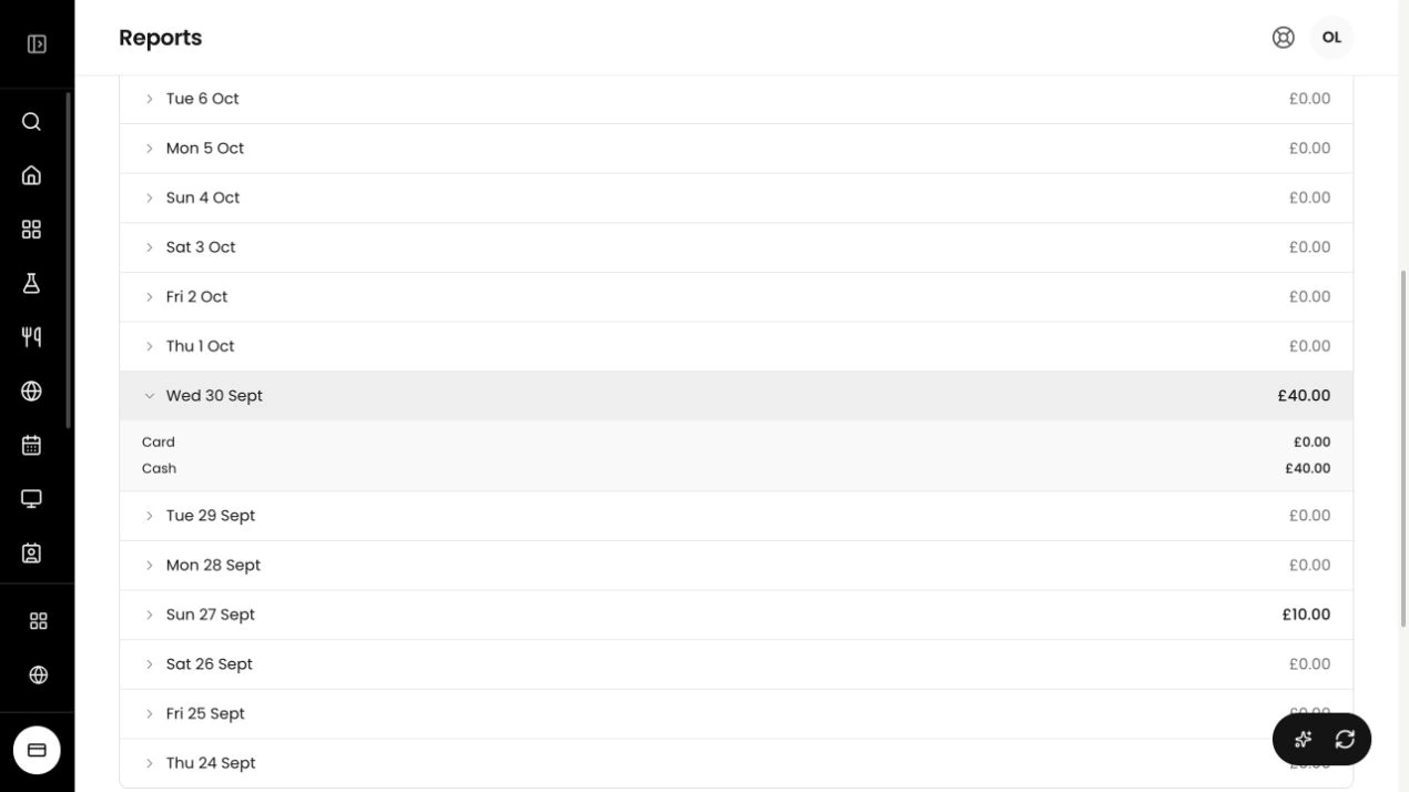 Tillable End of Day report with daily totals and an expanded payment breakdown.